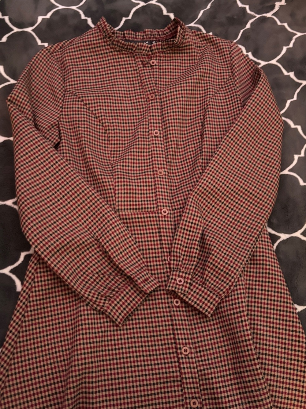 Allegra K Red and Black Micro Check Button-Down Shirt